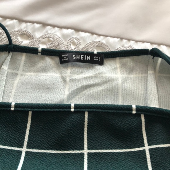 2/30🌻Green white check Shein dress L - Picture 2 of 4